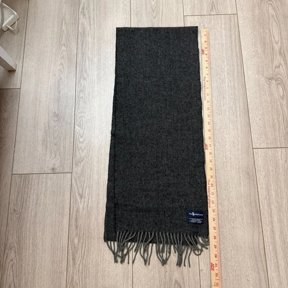 Polo Ralph Lauren Unisex Wrap Scarf Lambswool Charcoal Gray Fringe Fall Winter